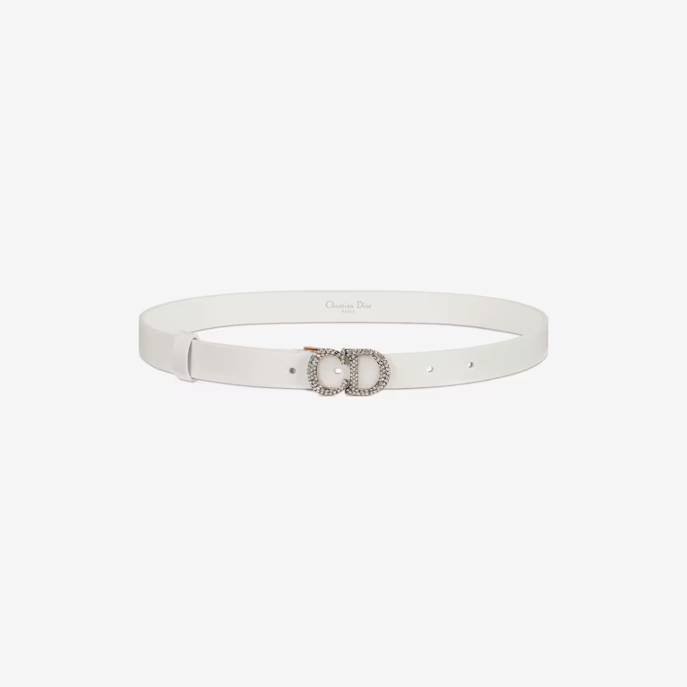 20mm Latte Ultrasmooth Calfskin and White Crystals Saddle Belt