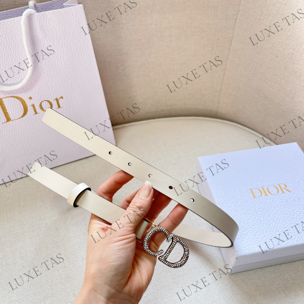 20mm Latte Ultrasmooth Calfskin and White Crystals Saddle Belt