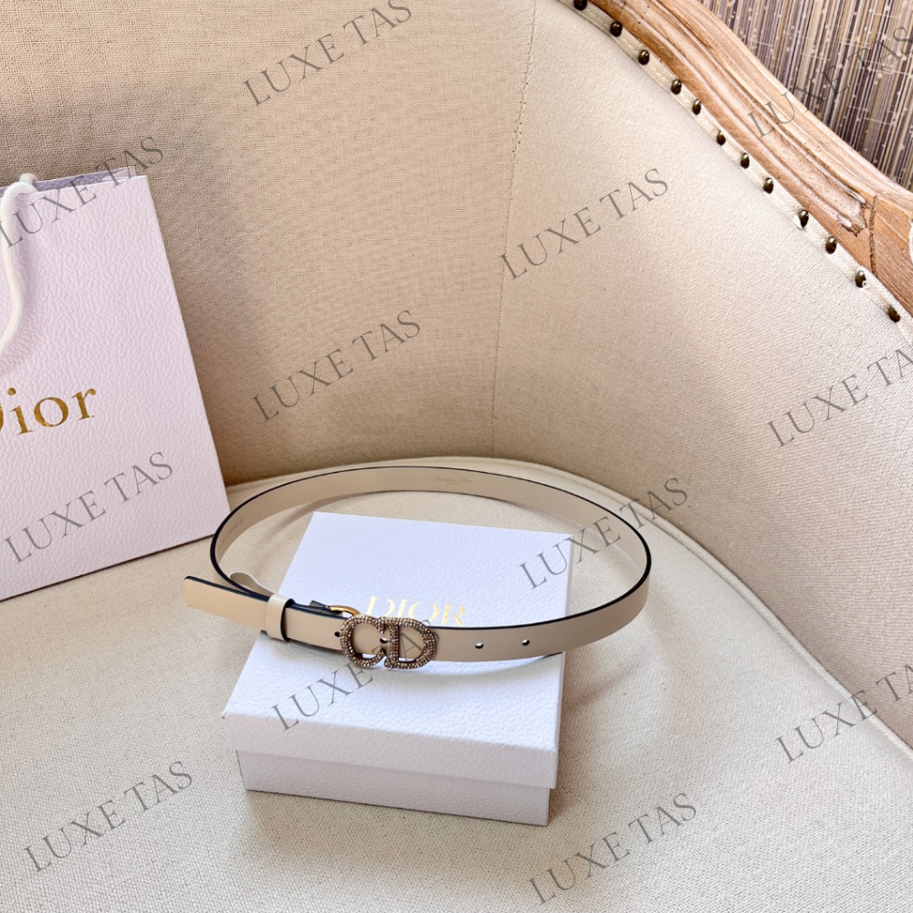 20mm Latte Ultrasmooth Calfskin and White Crystals Saddle Belt