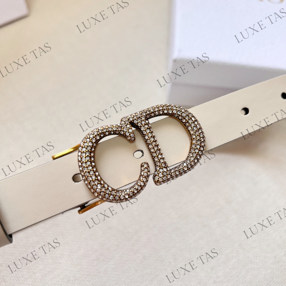 20mm Latte Ultrasmooth Calfskin and White Crystals Saddle Belt
