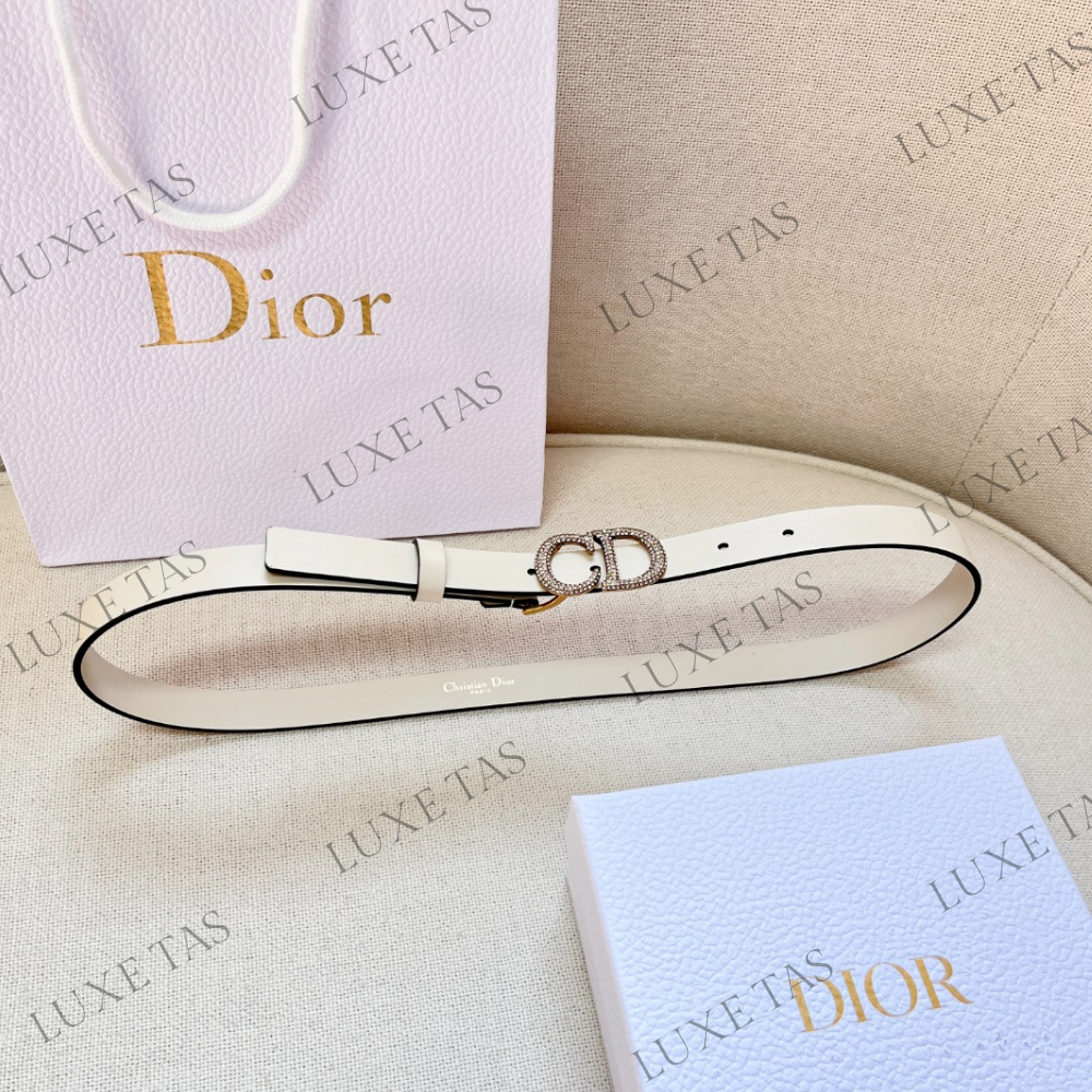 20mm Latte Ultrasmooth Calfskin and White Crystals Saddle Belt