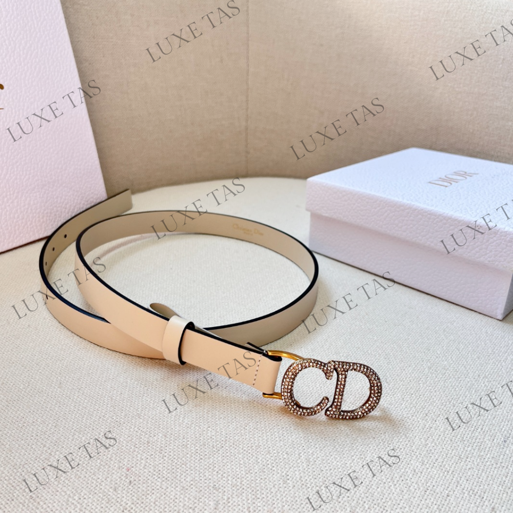 20mm Latte Ultrasmooth Calfskin and White Crystals Saddle Belt
