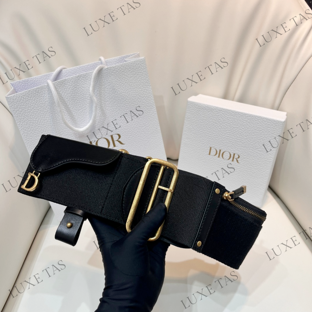 80mm Black Smooth Calfskin and Technical Fabric Saddle Belt