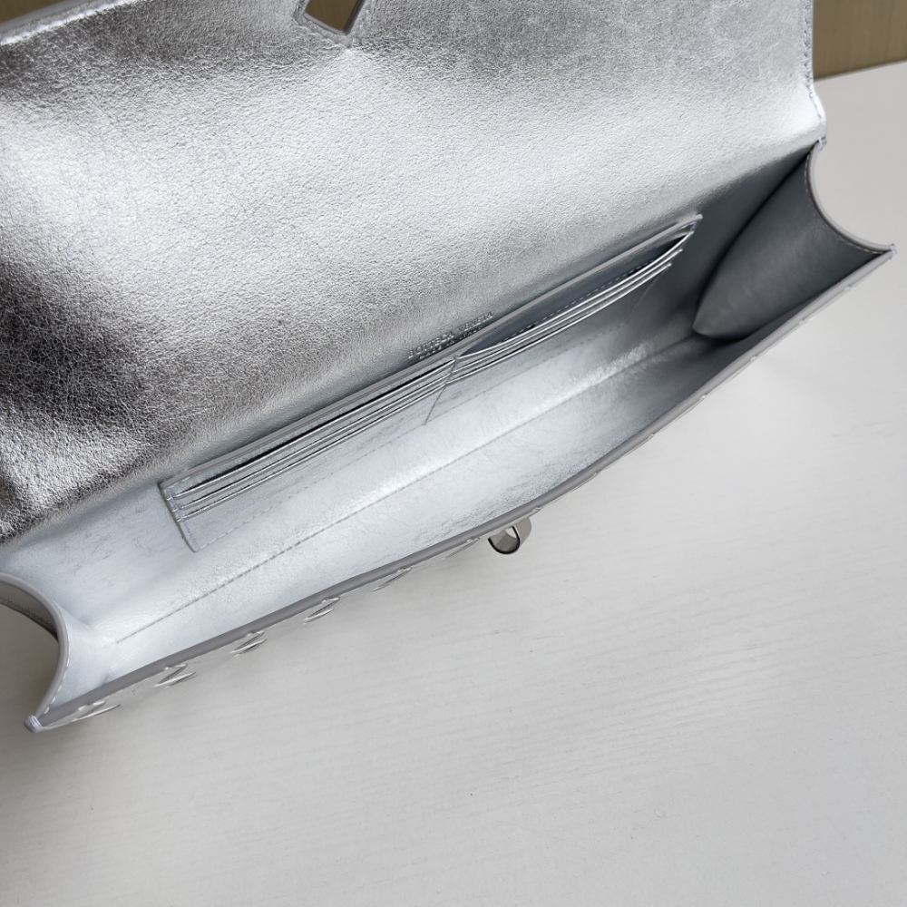 Andiamo Intrecciato Metallic Leather Long Clutch In Silver Designer Clutch for Women