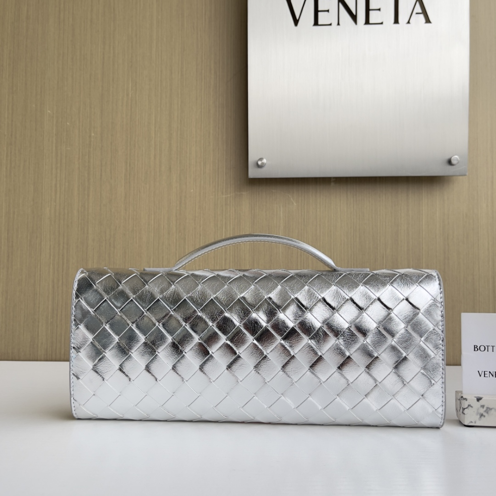 Andiamo Intrecciato Metallic Leather Long Clutch In Silver Designer Clutch for Women