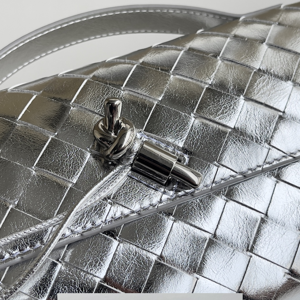 Andiamo Intrecciato Metallic Leather Long Clutch In Silver Designer Clutch for Women
