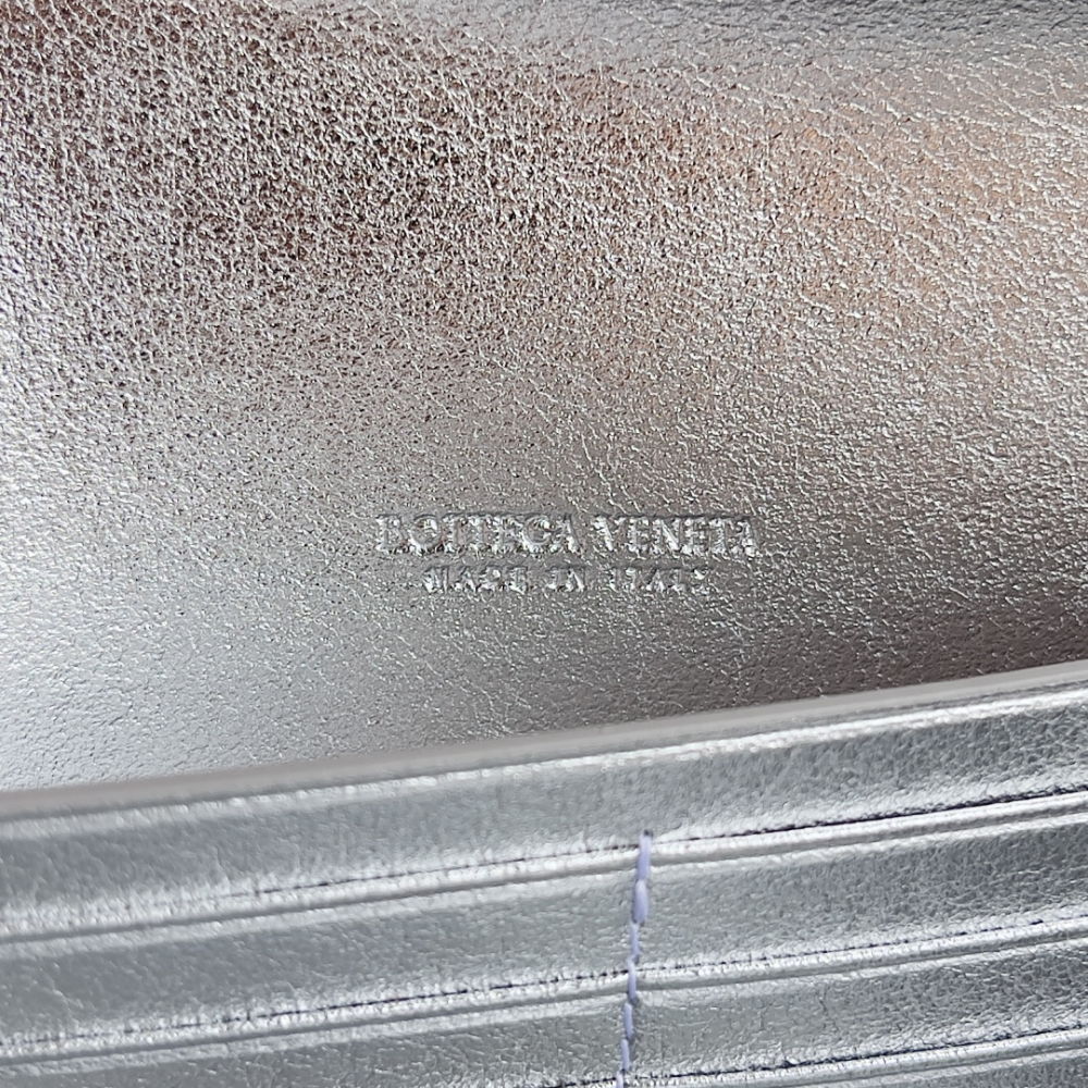 Andiamo Intrecciato Metallic Leather Long Clutch In Silver Designer Clutch for Women