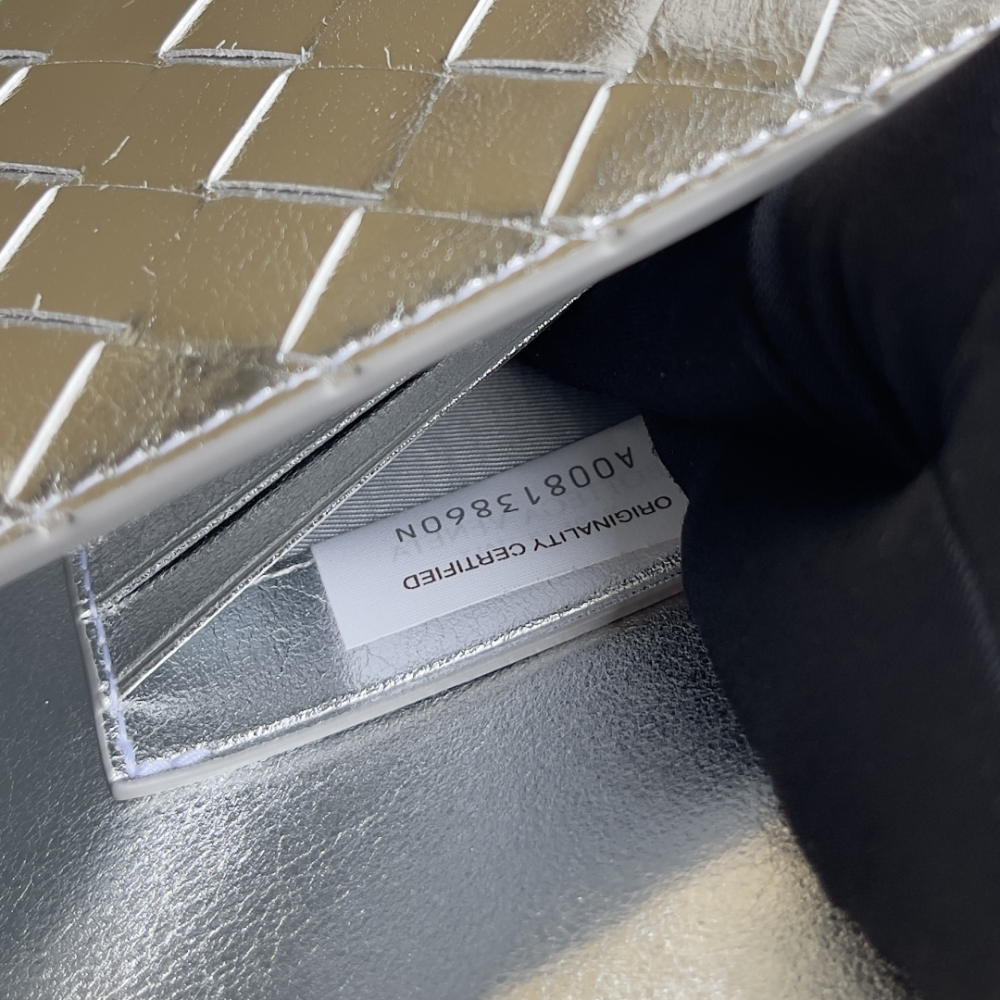 Andiamo Intrecciato Metallic Leather Long Clutch In Silver Designer Clutch for Women