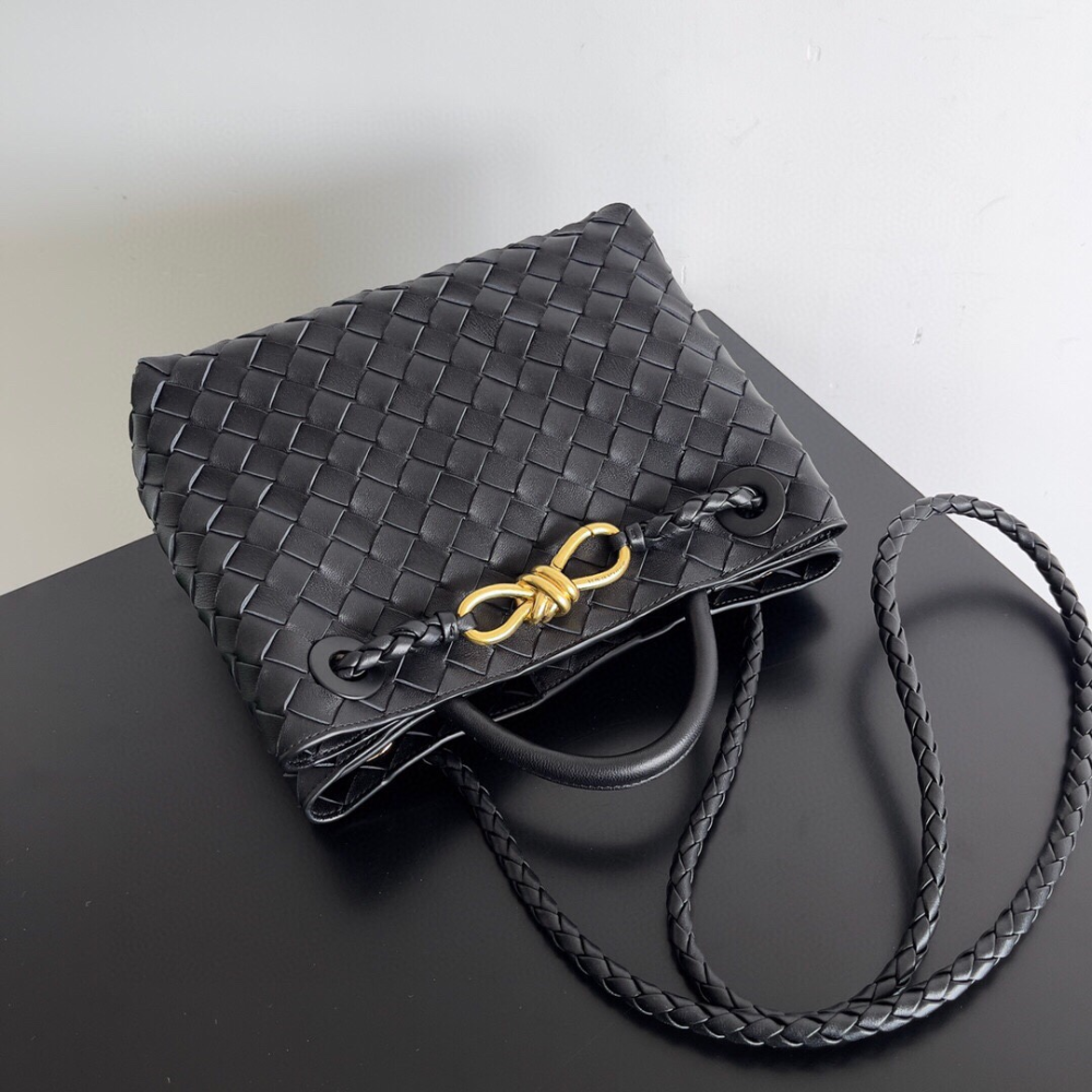 Andiamo Top Handle Bag Intrecciato Nappa Small Black Leather Handbag for Women