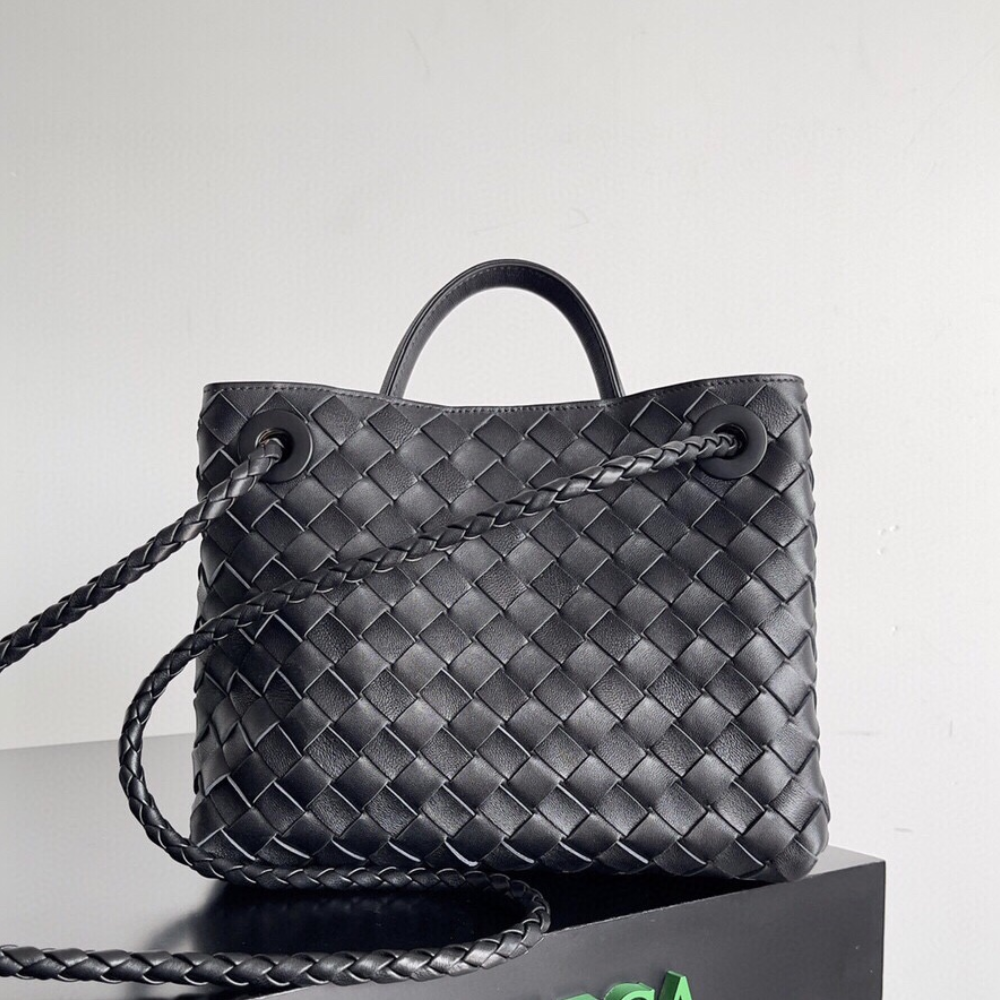 Andiamo Top Handle Bag Intrecciato Nappa Small Black Leather Handbag for Women
