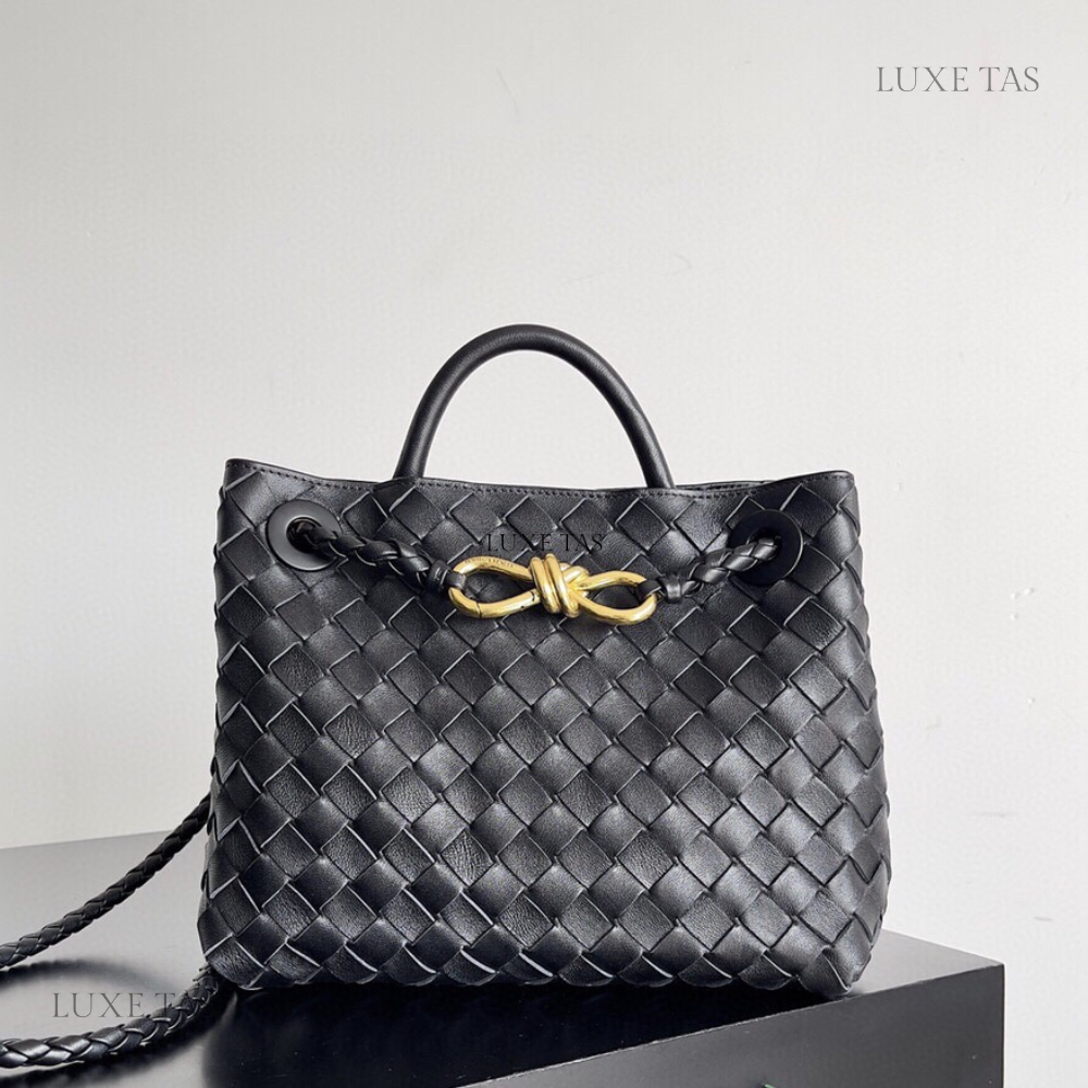 Andiamo Top Handle Bag Intrecciato Nappa Small Black Leather Handbag for Women