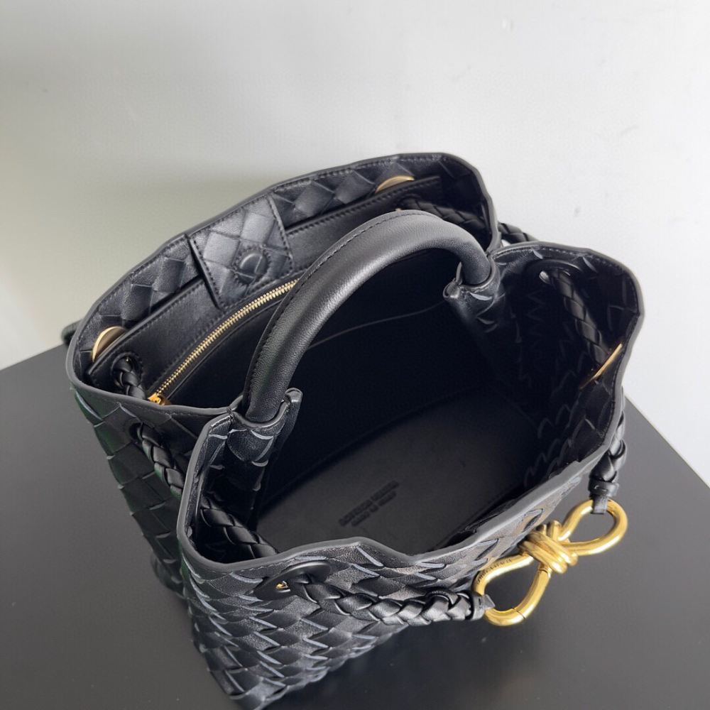 Andiamo Top Handle Bag Intrecciato Nappa Small Black Leather Handbag for Women