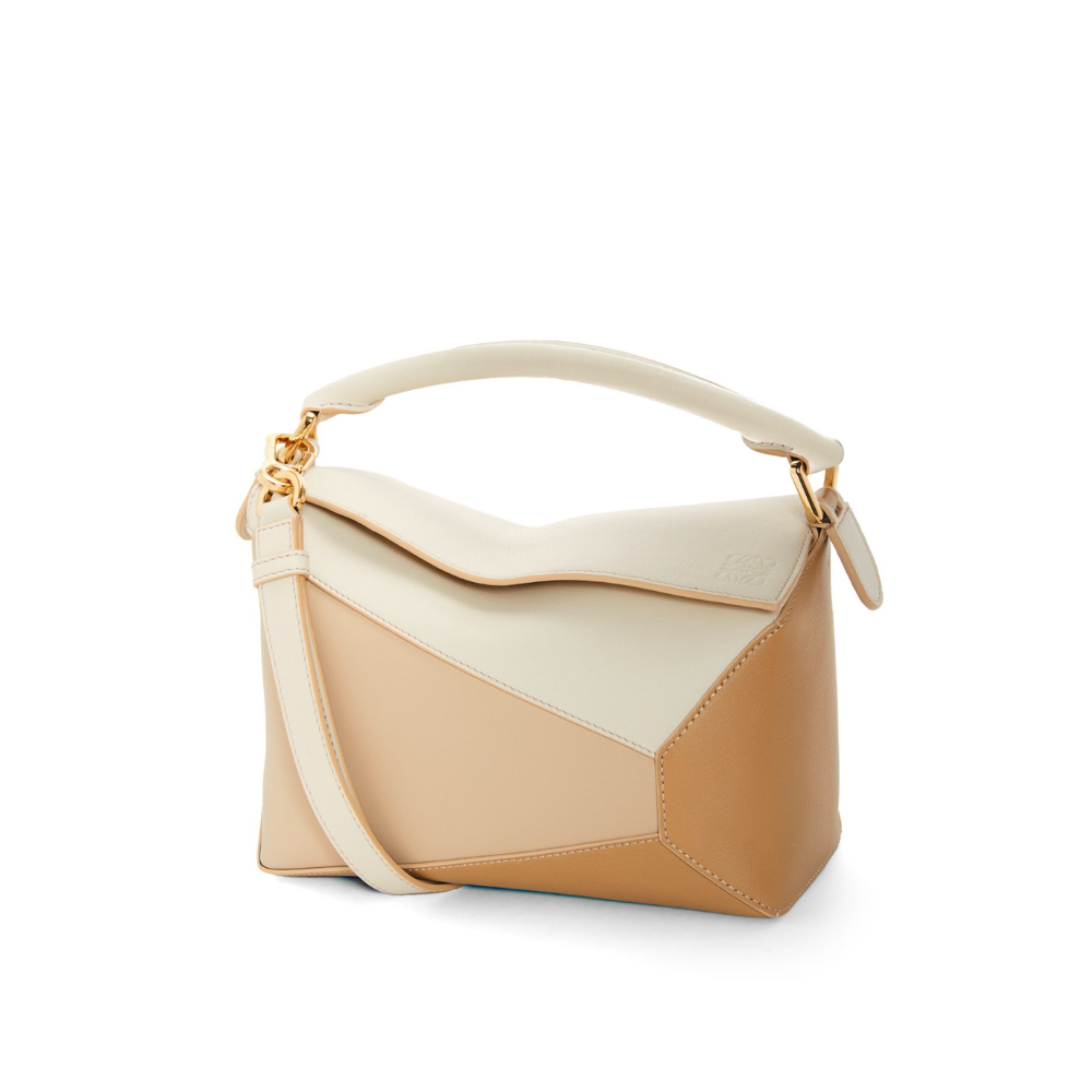 Angora Dusty Beige Small Puzzle Bag In Classic Calfskin - Leather Crossbody Bag for Women