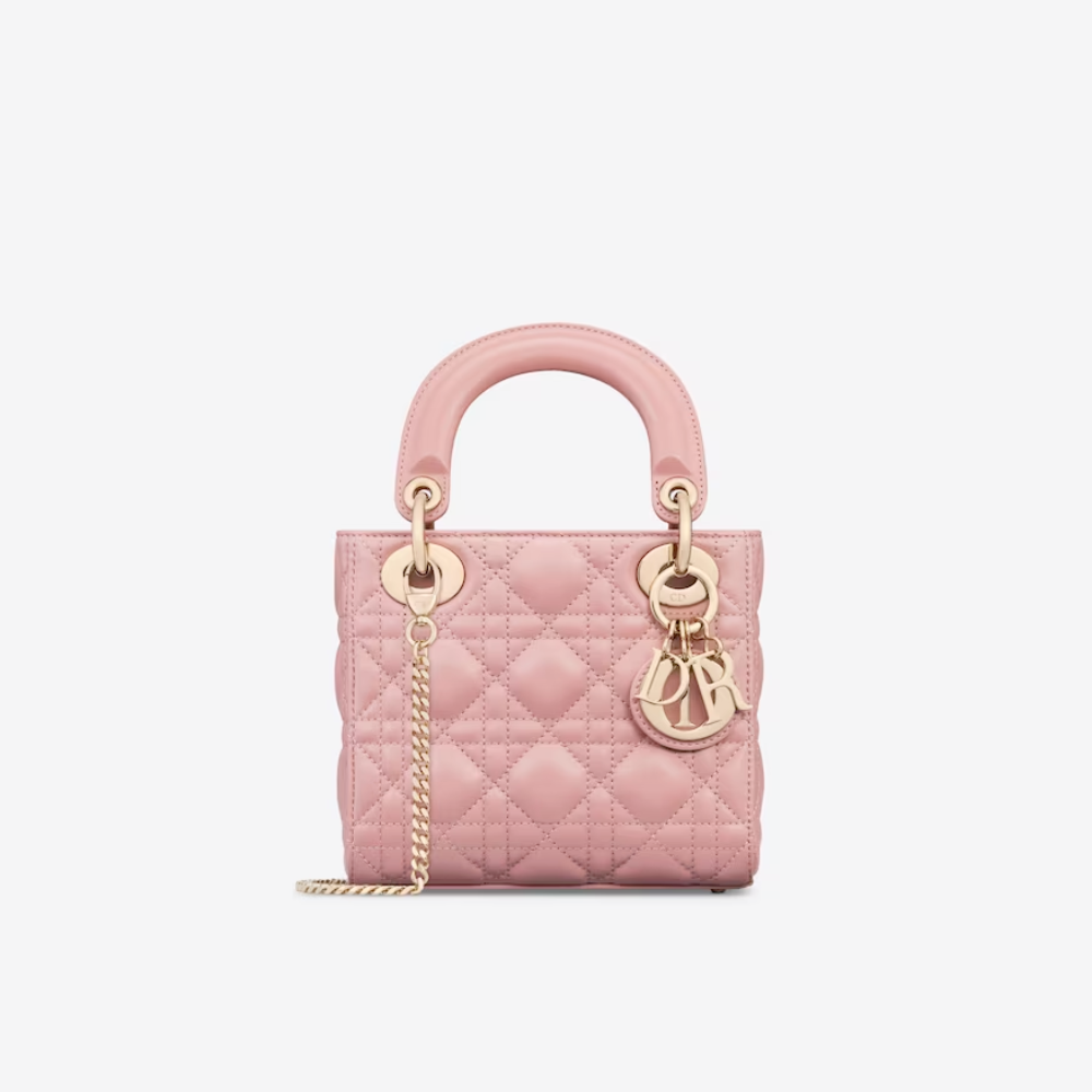 Antique Pink Cannage Lambskin Mini Lady D Bag