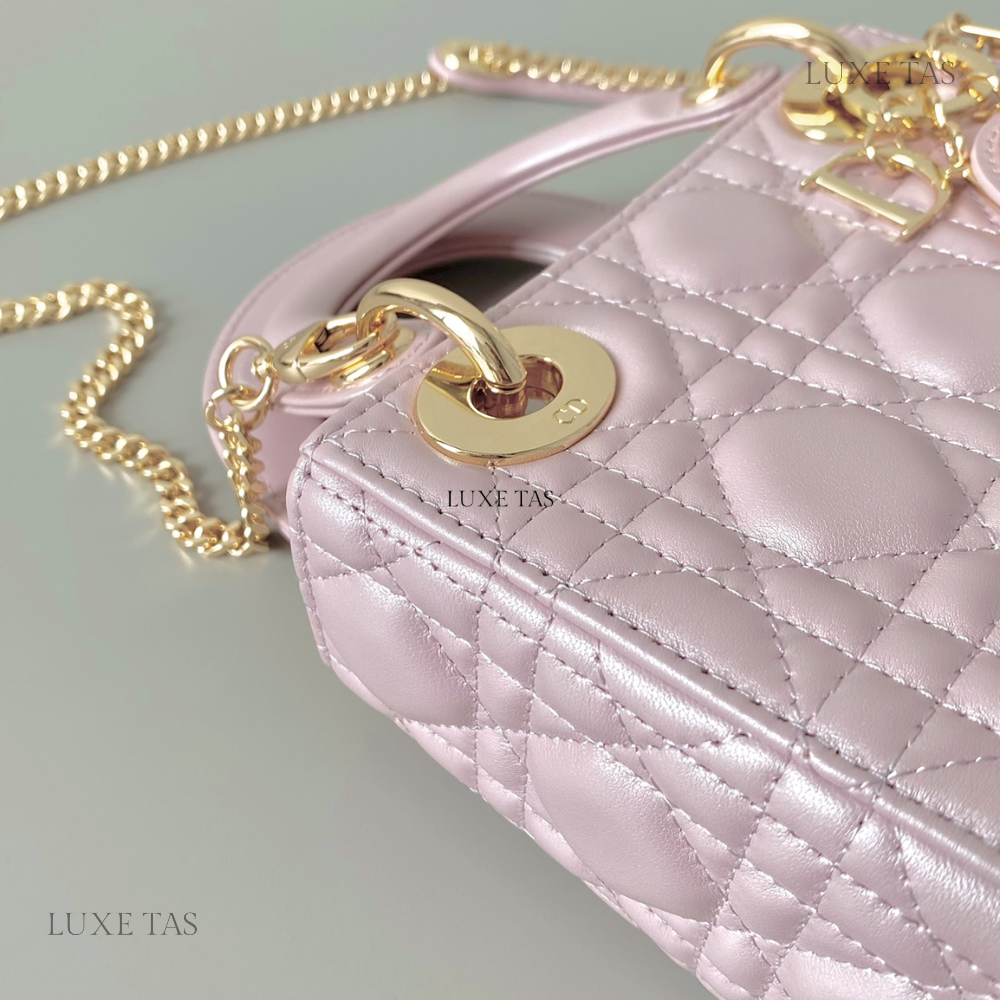 Antique Pink Cannage Lambskin Mini Lady D Bag