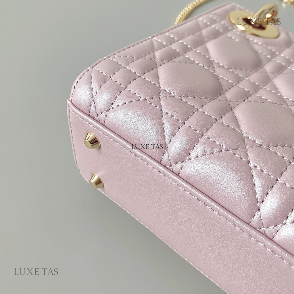 Antique Pink Cannage Lambskin Mini Lady D Bag