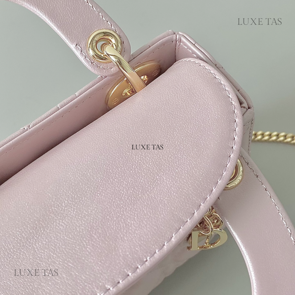 Antique Pink Cannage Lambskin Mini Lady D Bag