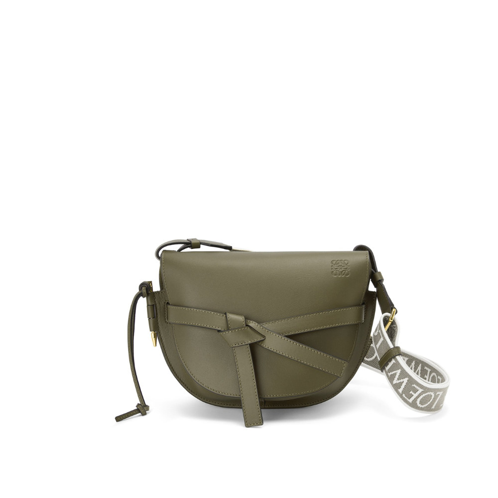 Herbstgrüne kleine Gate Bag aus weichem Kalbsleder und Jacquard-Leder-Umhängetasche für Herren