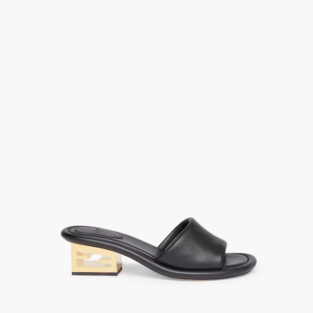 Baguette Black Nappa Leather Slides