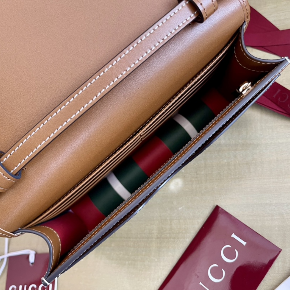 Beige And Dark Brown GG Emblem Wallet With Leather Strap Leather Wallet for Women