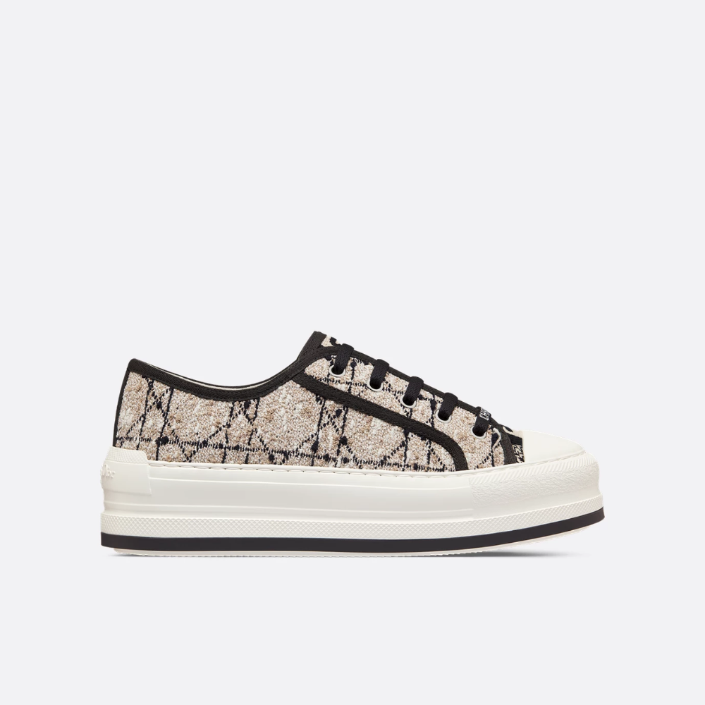 Beige and Black Cannage Tweed Walk'n'D Platform Sneaker Designer Sneakers for Women