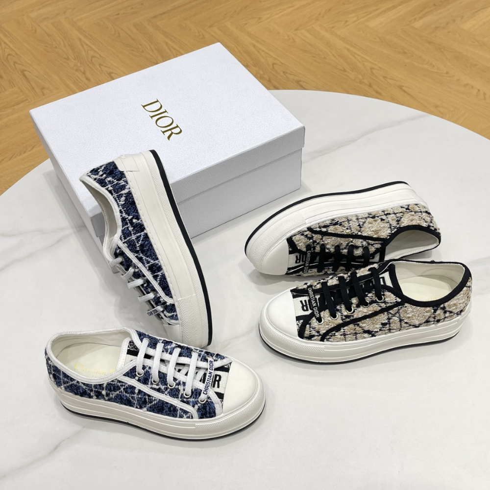 Beige and Black Cannage Tweed Walk'n'D Platform Sneaker Designer Sneakers for Women