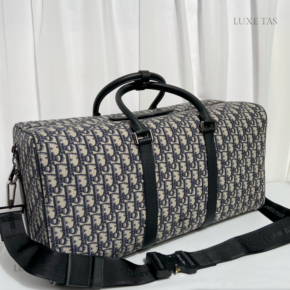 Beige and Black D Oblique Jacquard Lingot 50 Bag - Leather Duffel Bag for Men