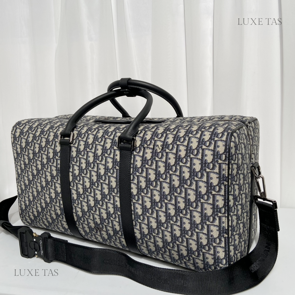 Beige and Black D Oblique Jacquard Lingot 50 Bag - Leather Duffel Bag for Men