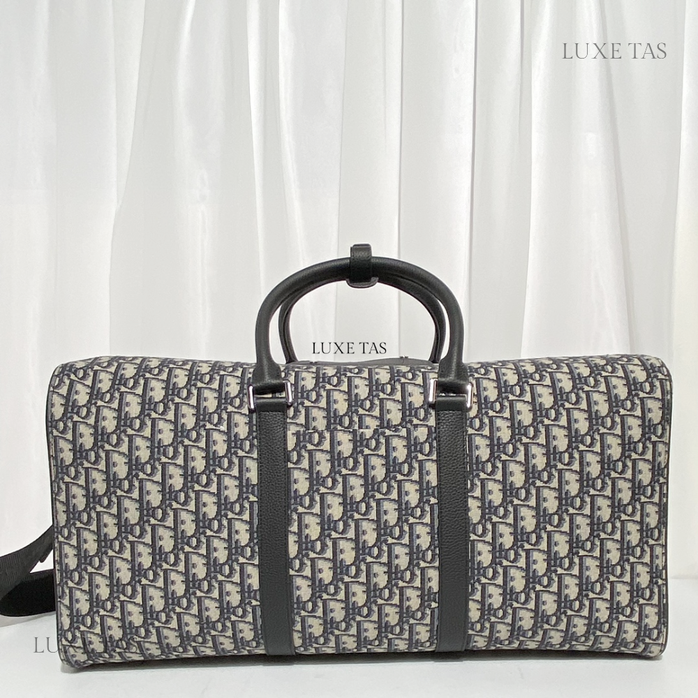Beige and Black D Oblique Jacquard Lingot 50 Bag - Leather Duffel Bag for Men