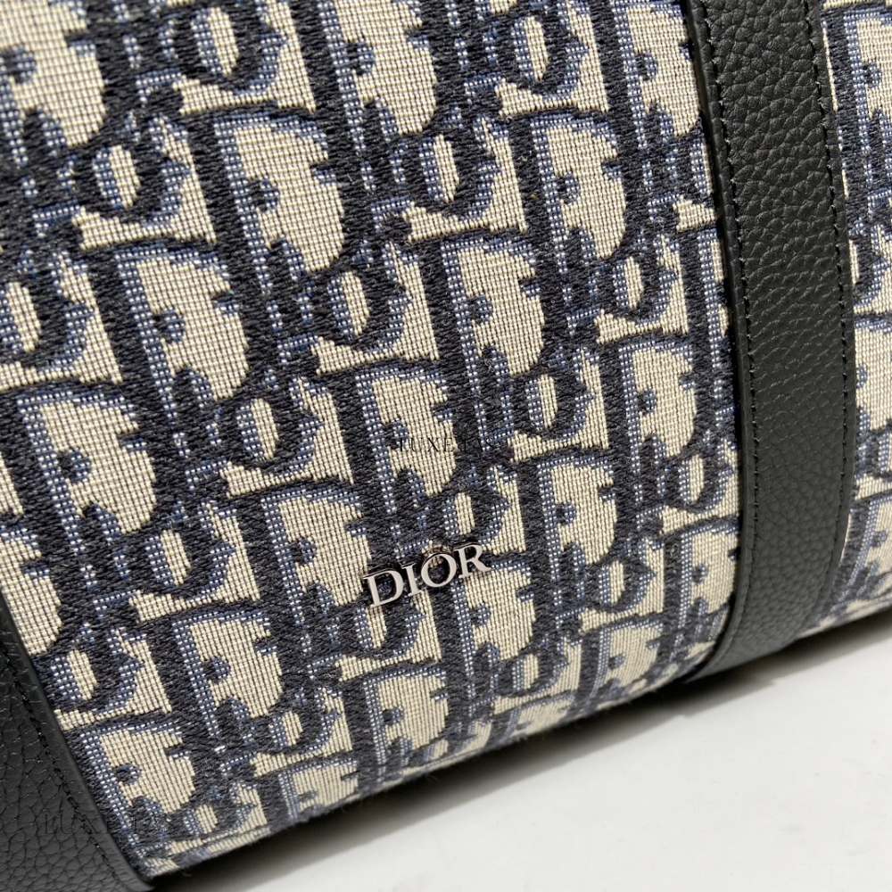Beige and Black D Oblique Jacquard Lingot 50 Bag - Leather Duffel Bag for Men