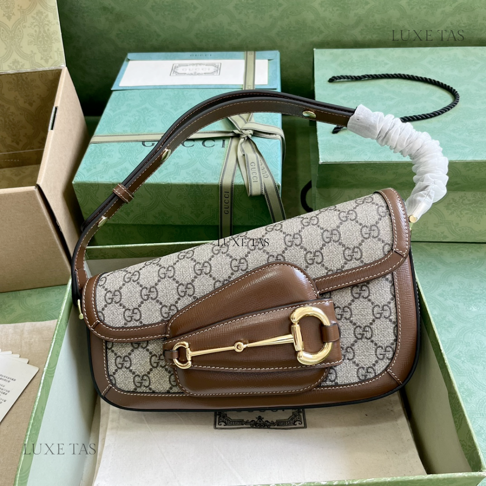 Beige and Ebony GG Horsebit 1955 Small Shoulder Bag - Leather Shoulder Bag for Women