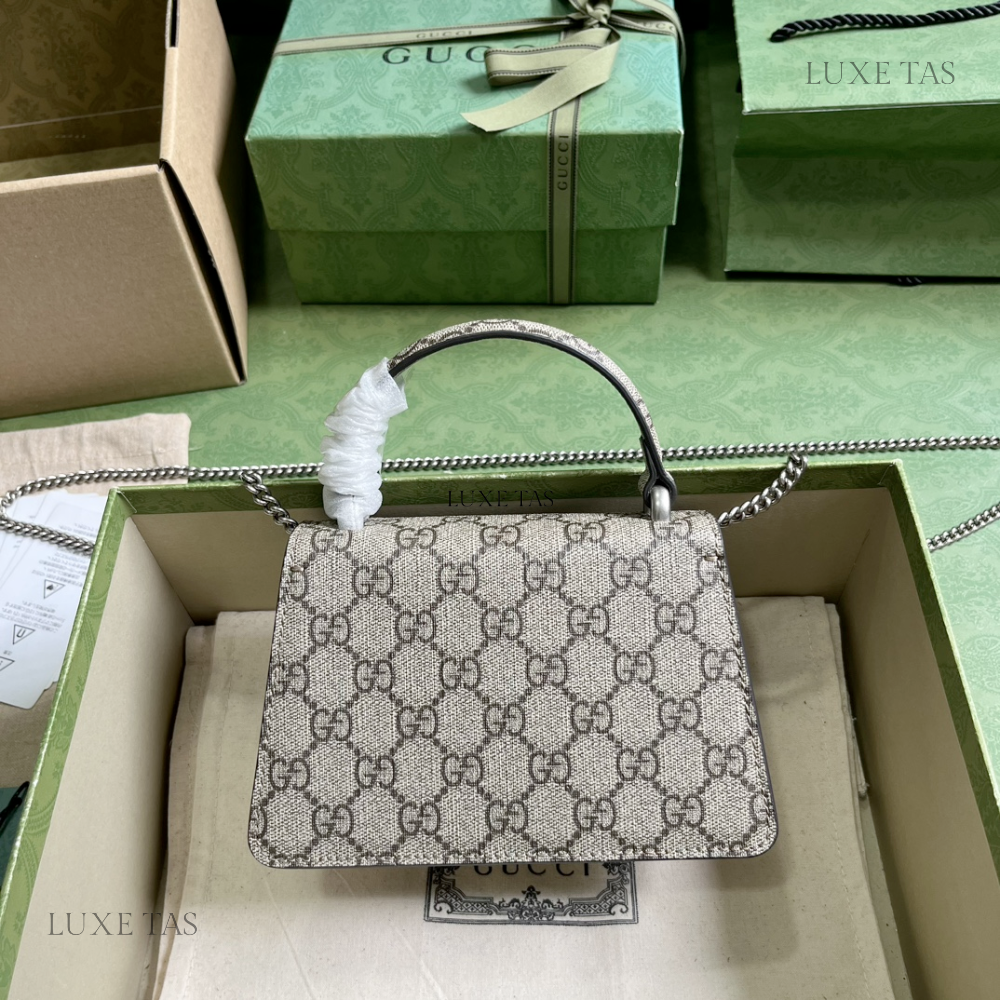 Beige and Ebony G*G Supr*me Canvas Dionysus Mini Top Handle Bag - Leather Handbag for Women