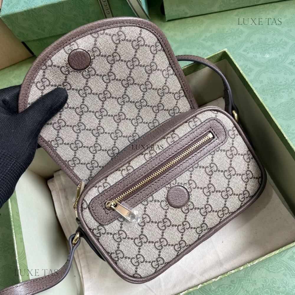 Beige and Ebony Ophidia GG Mini Shoulder Bag - Leather Crossbody Bag for Men