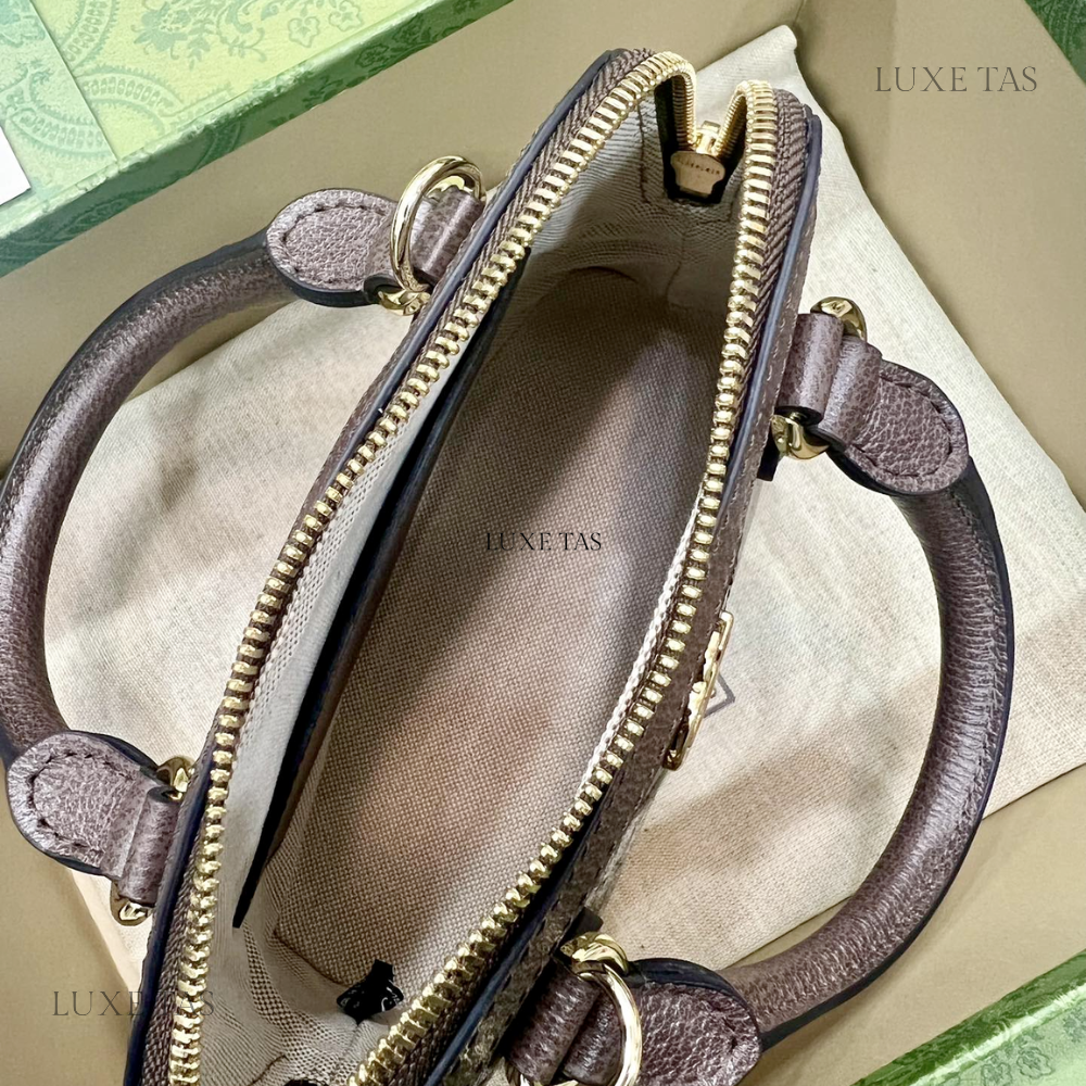 Beige and Ebony Ophidia GG Mini Top Handle Bag - Leather Handbag for Women