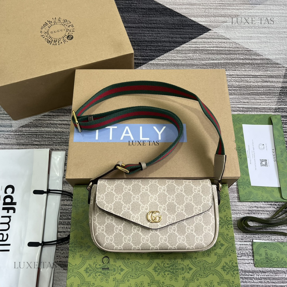 Beige and Oatmeal GG Supreme Canvas Ophidia Pochette Leather Shoulder Bag for Women