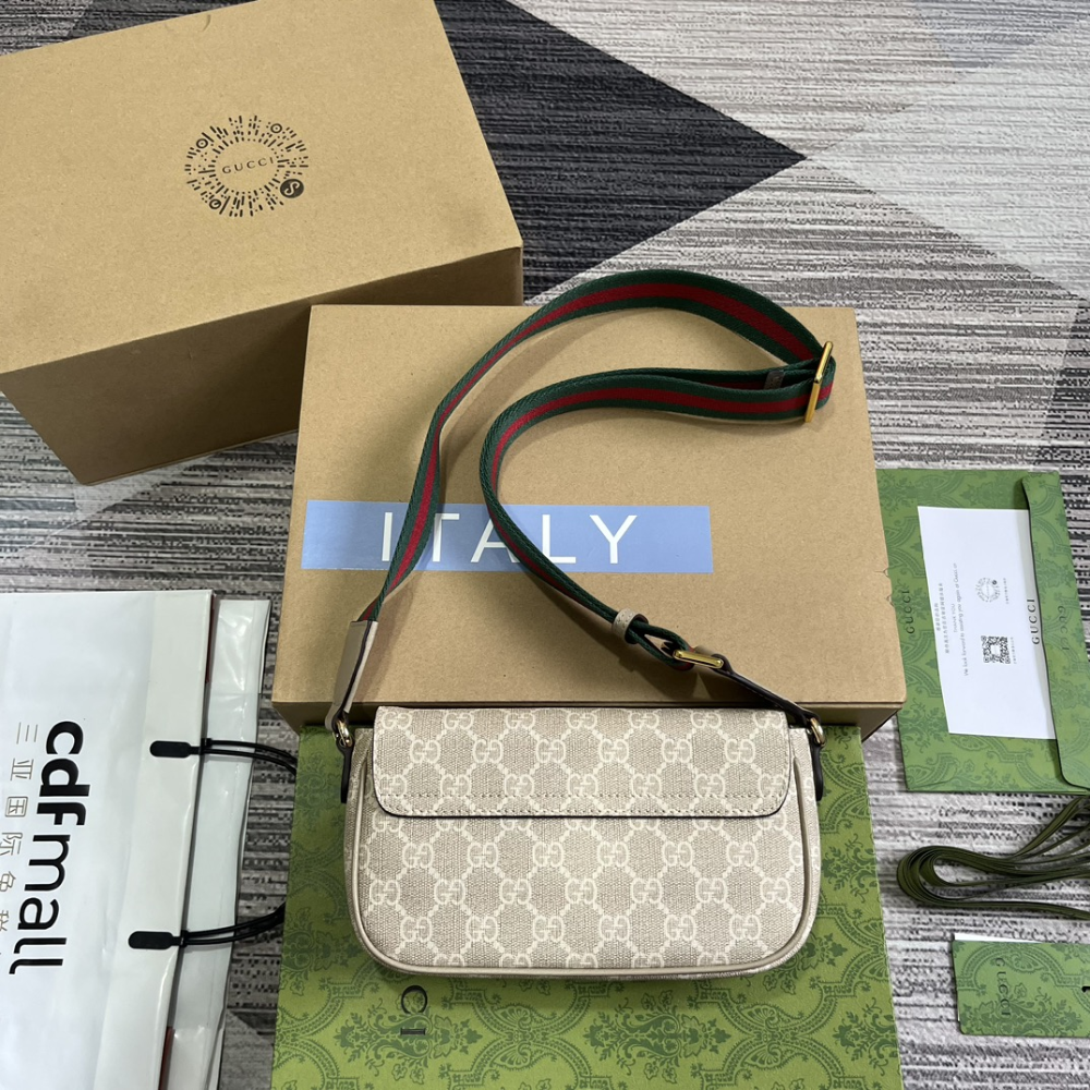 Beige and Oatmeal GG Supreme Canvas Ophidia Pochette Leather Shoulder Bag for Women