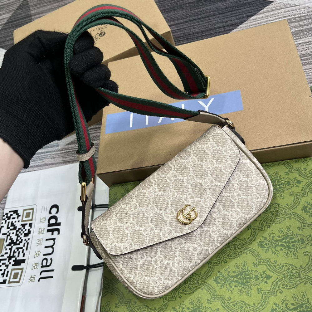 Beige and Oatmeal GG Supreme Canvas Ophidia Pochette Leather Shoulder Bag for Women