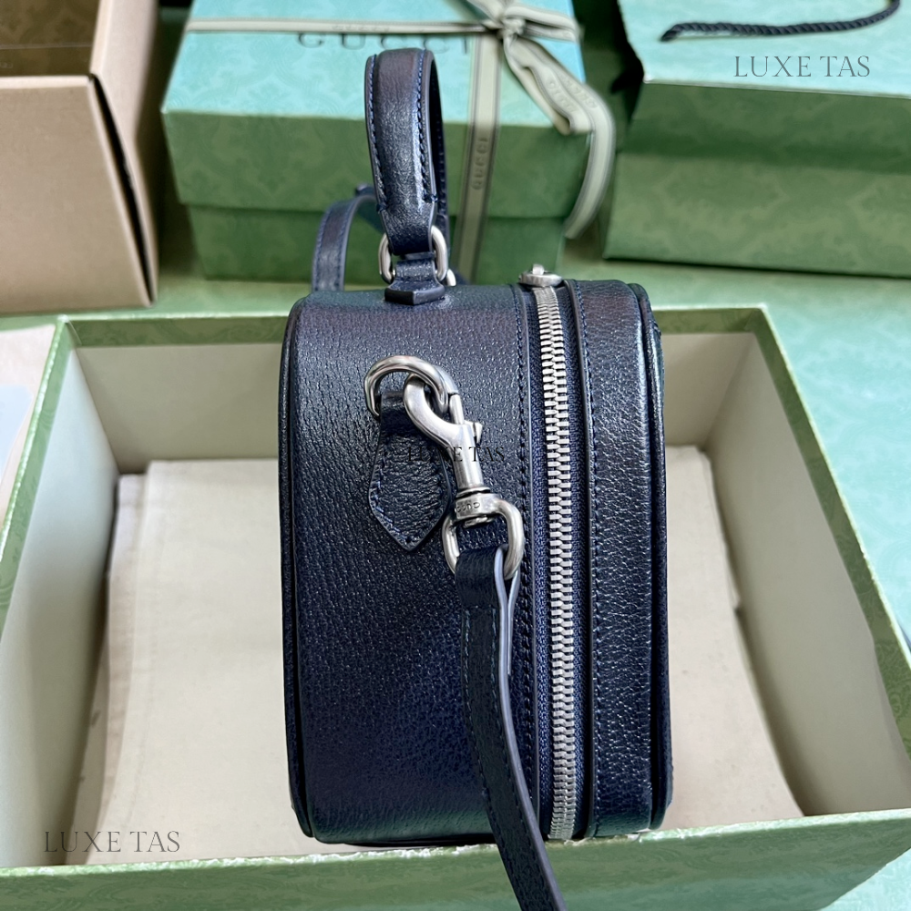 Beige and Blue Ophidia GG Mini Top Handle Bag - Leather Handbag for Women