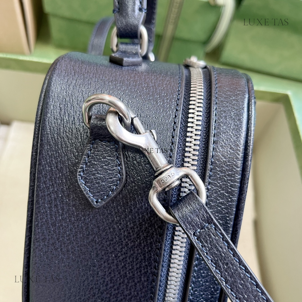 Beige and Blue Ophidia GG Mini Top Handle Bag - Leather Handbag for Women