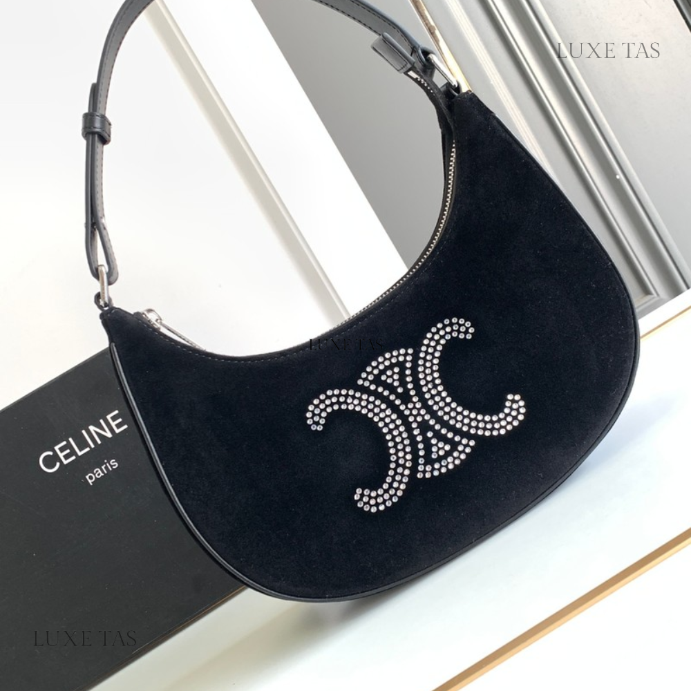 Black Ava Bag In Velvet With Triomphe In Strass - Shoulder Bag for Women