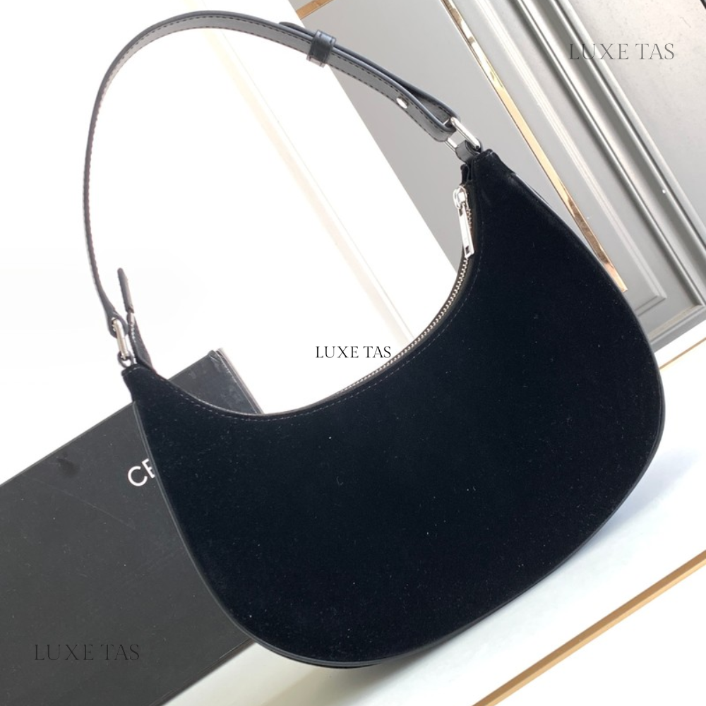 Black Ava Bag In Velvet With Triomphe In Strass - Shoulder Bag for Women