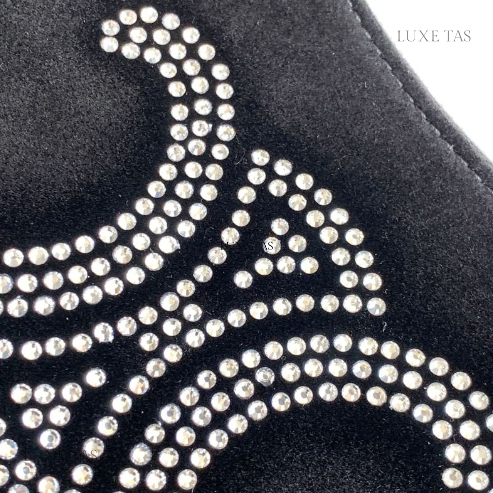 Black Ava Bag In Velvet With Triomphe In Strass - Shoulder Bag for Women