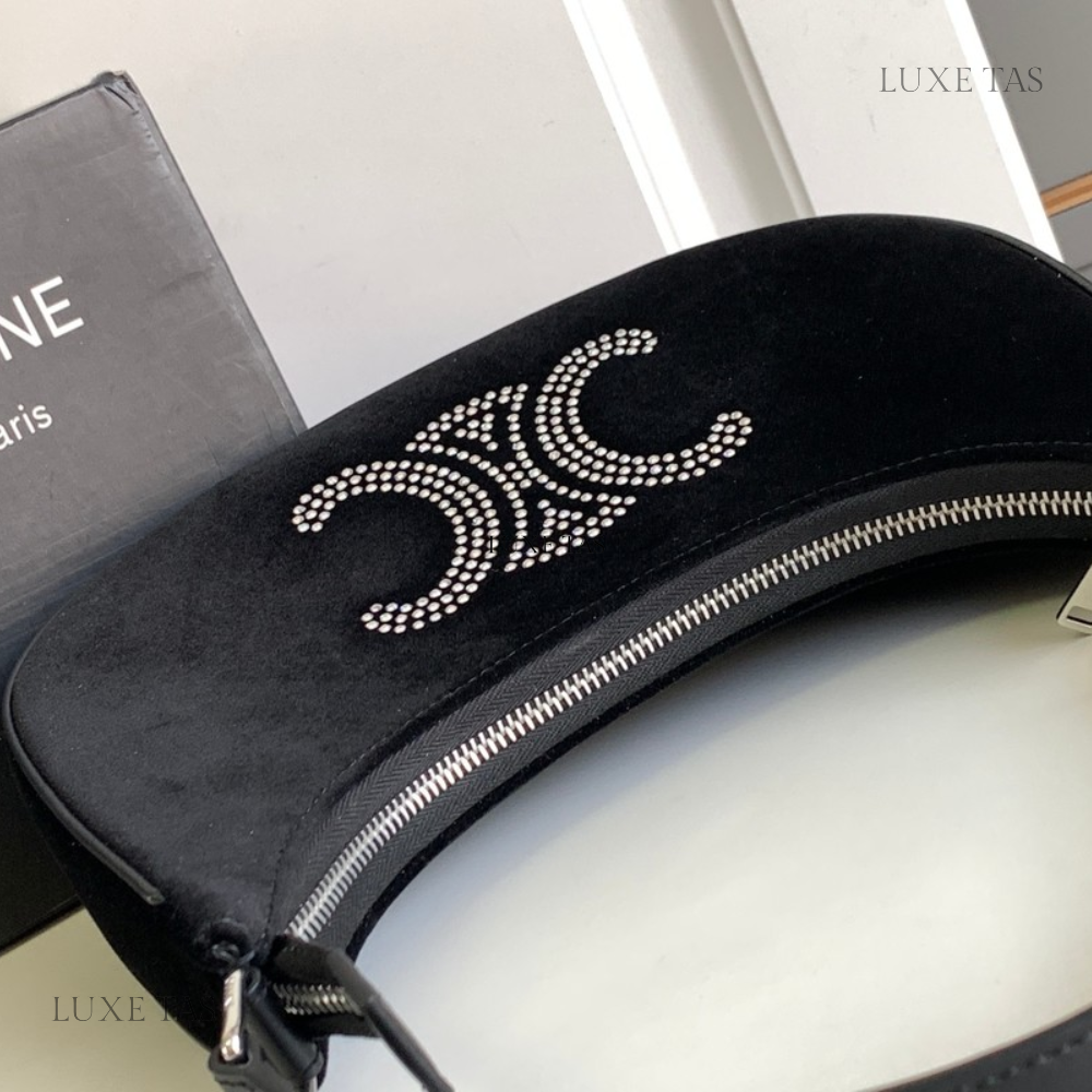 Black Ava Bag In Velvet With Triomphe In Strass - Shoulder Bag for Women