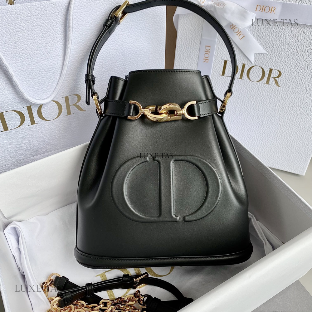 Black C*D-Embossed Calfskin Medium C'Est Dior Bag