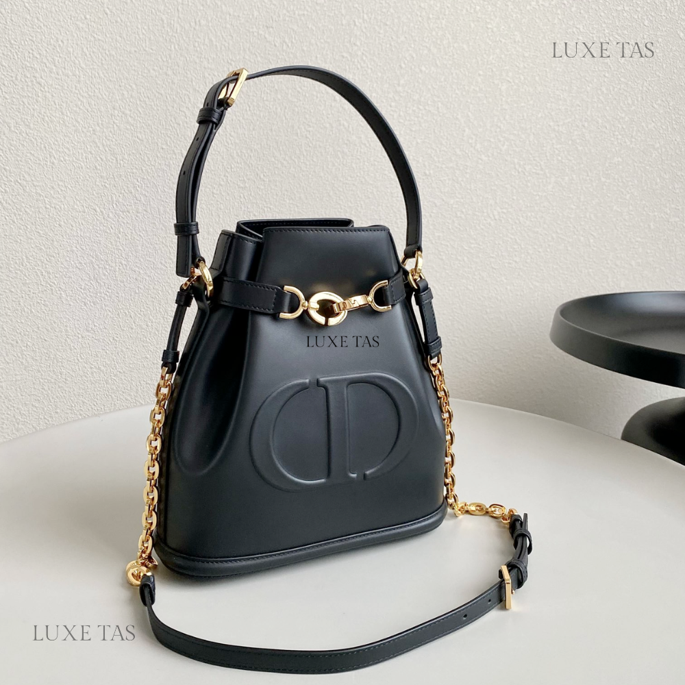 Black C*D-Embossed Calfskin Medium C'Est Dior Bag