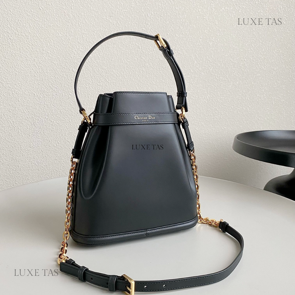 Black C*D-Embossed Calfskin Medium C'Est Dior Bag