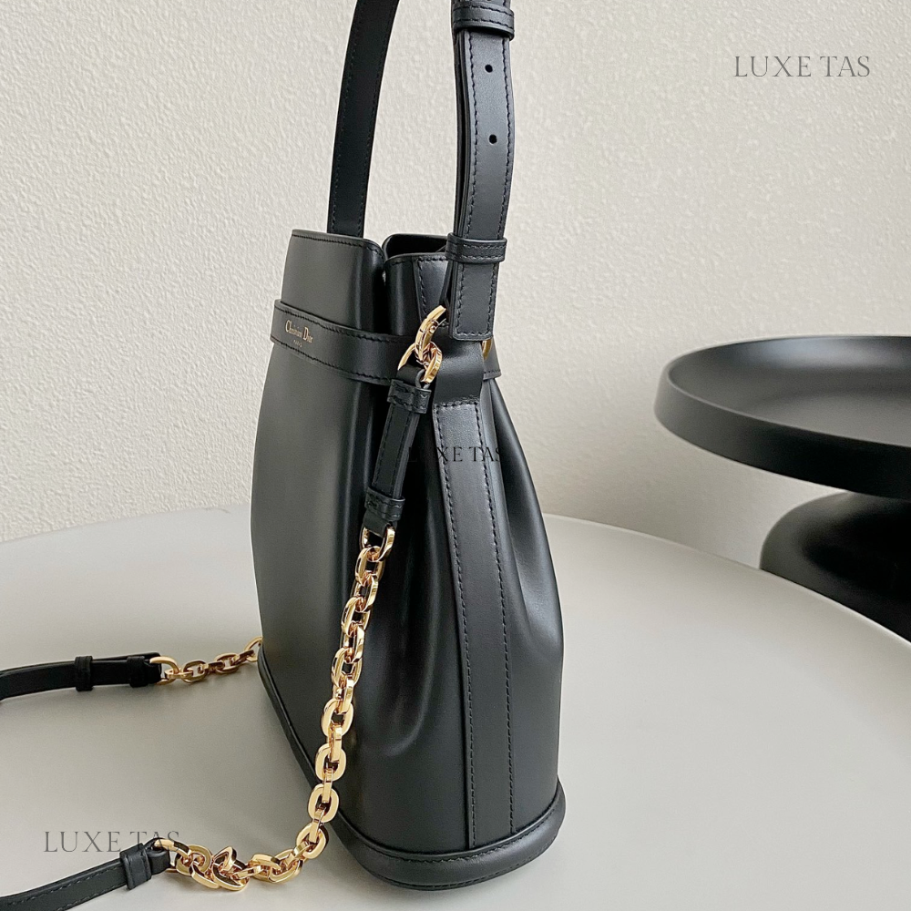 Black C*D-Embossed Calfskin Medium C'Est Dior Bag
