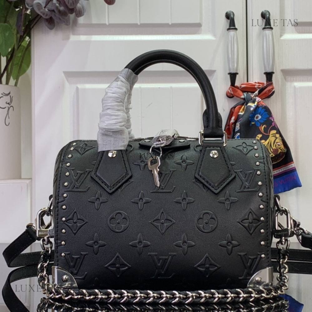 Black Calf Leather Speedy 20 Trunk Handbag for Men and Women