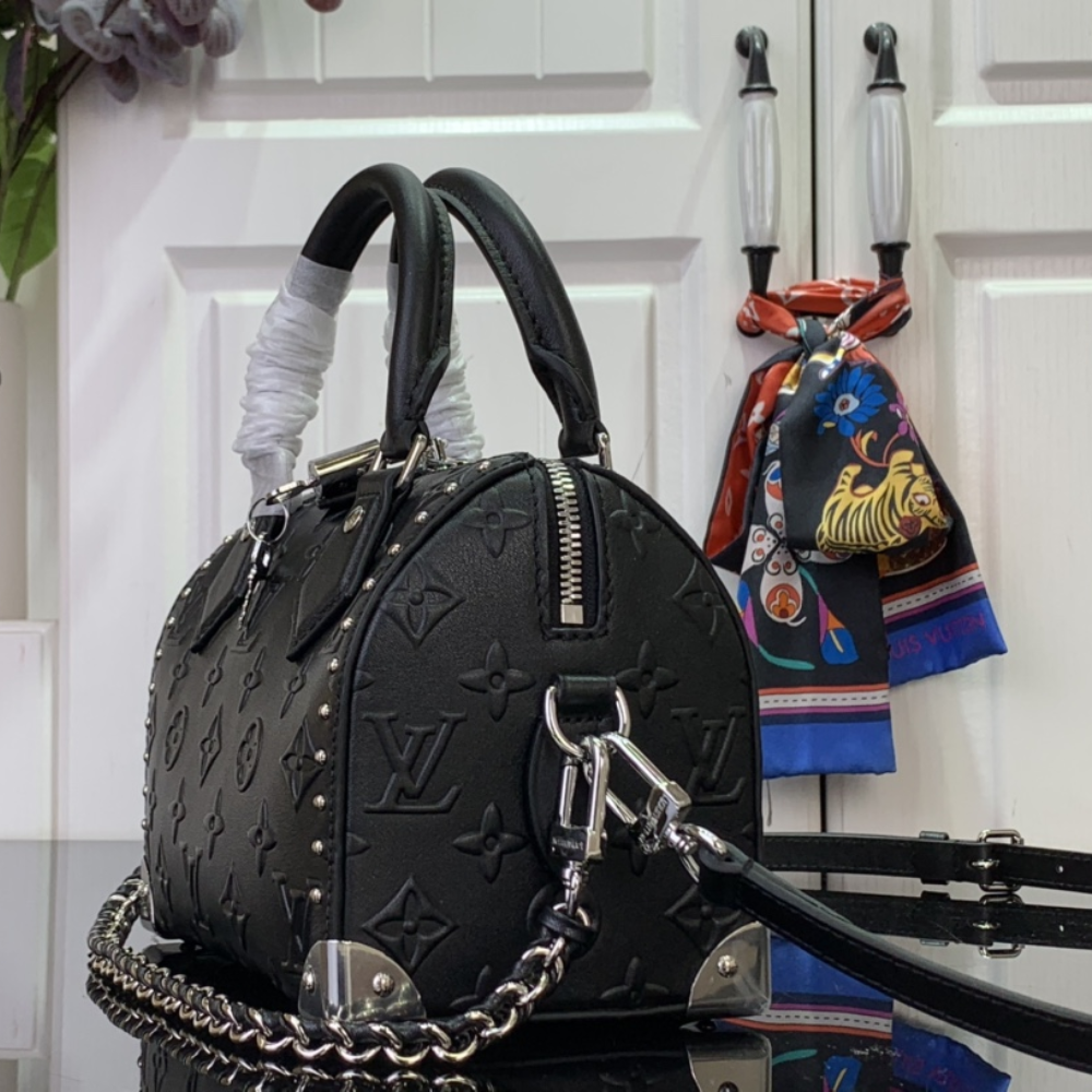 Black Calf Leather Speedy 20 Trunk Handbag for Men and Women