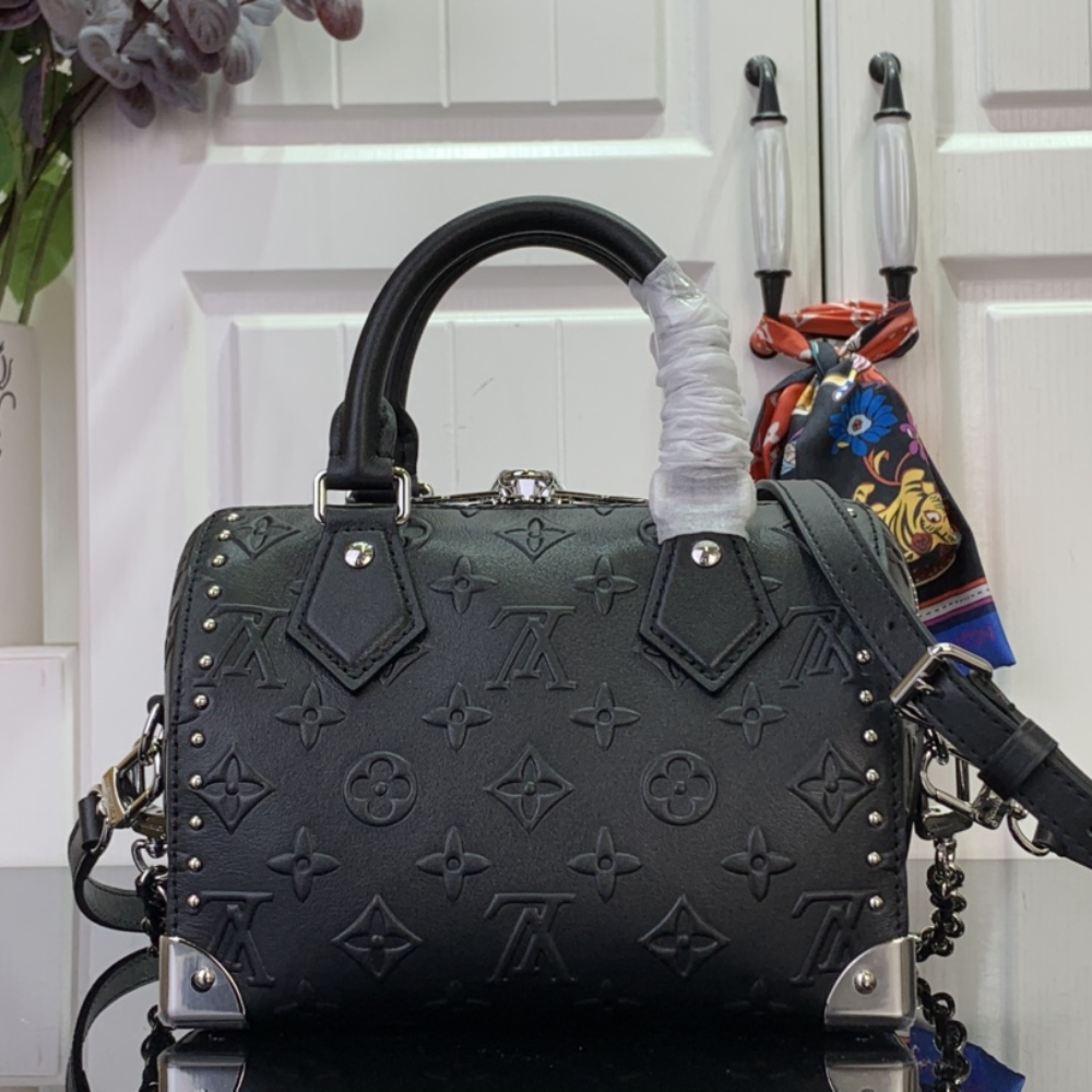 Black Calf Leather Speedy 20 Trunk Handbag for Men and Women